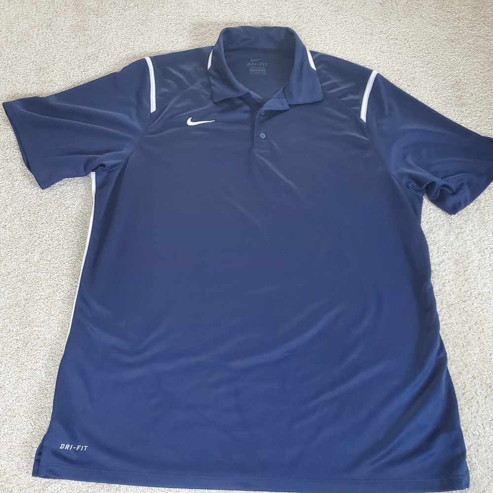 Nike Men's Polo Shirt Size XL Blue Dri-Fit White Accent - Picture 2 of 14